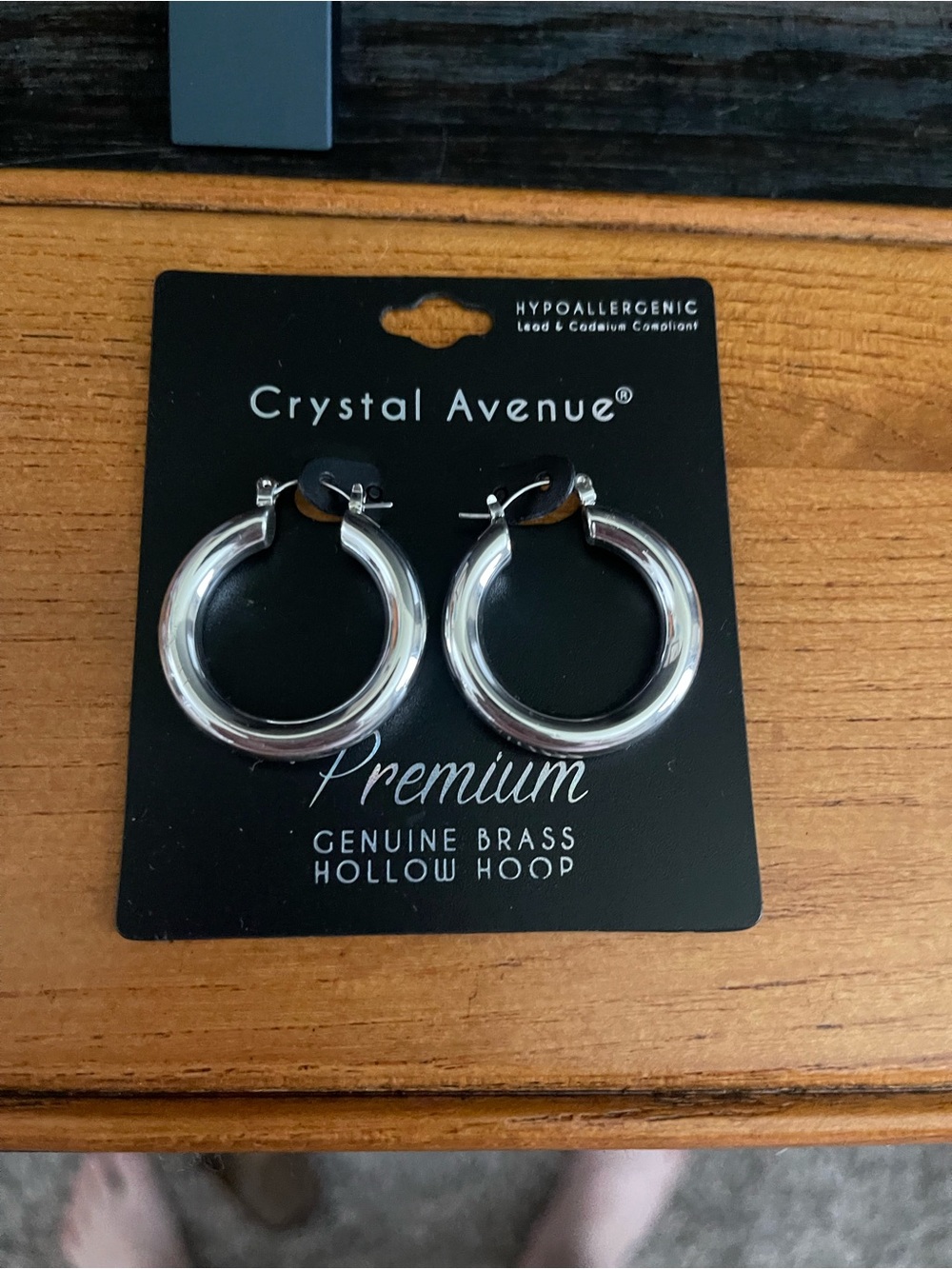 Crystal Avenue Silver Hollow Hoop Earrings - Premium Brass